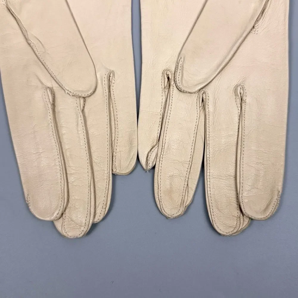 Vintage Leather Cream Gloves Made in France Unlined Women's Size 7,5